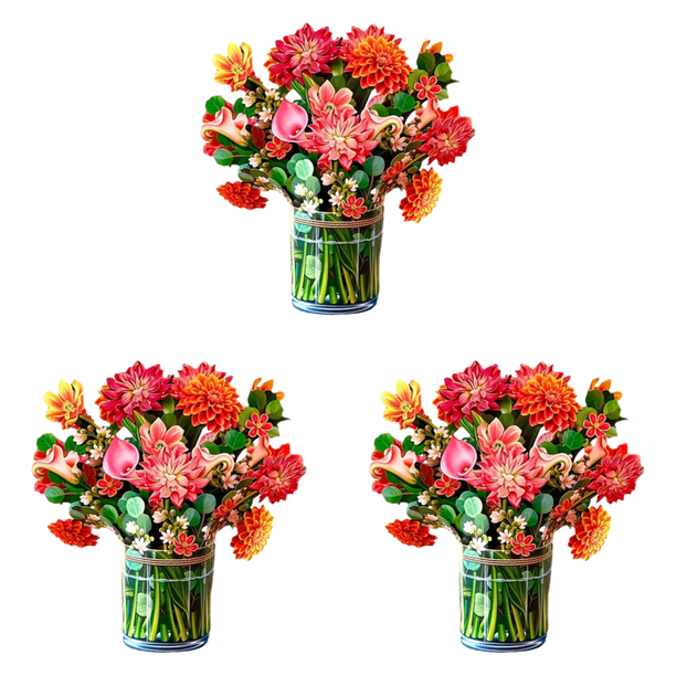 Tarjeta Felicitación Con Ramo Flores Emergente Papel 3D para El Día La Madre Cumpleaños (Dahlia 2)