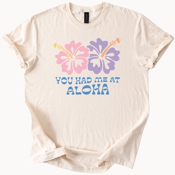 Kiraa Tee With You Had Me At Aloha Tshirt Hibiscus Flower Tee Beach Lover Gift Tropical Vacation Top Hawaii Shirt Summer Clothes Women Birthday Gifts; For Men & Women