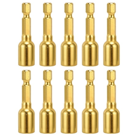 

10Pcs Power Nut Driver Hex Magnetic Bit Set Socket Impact Drill Bits M8x48mm 1/4in ShankGold