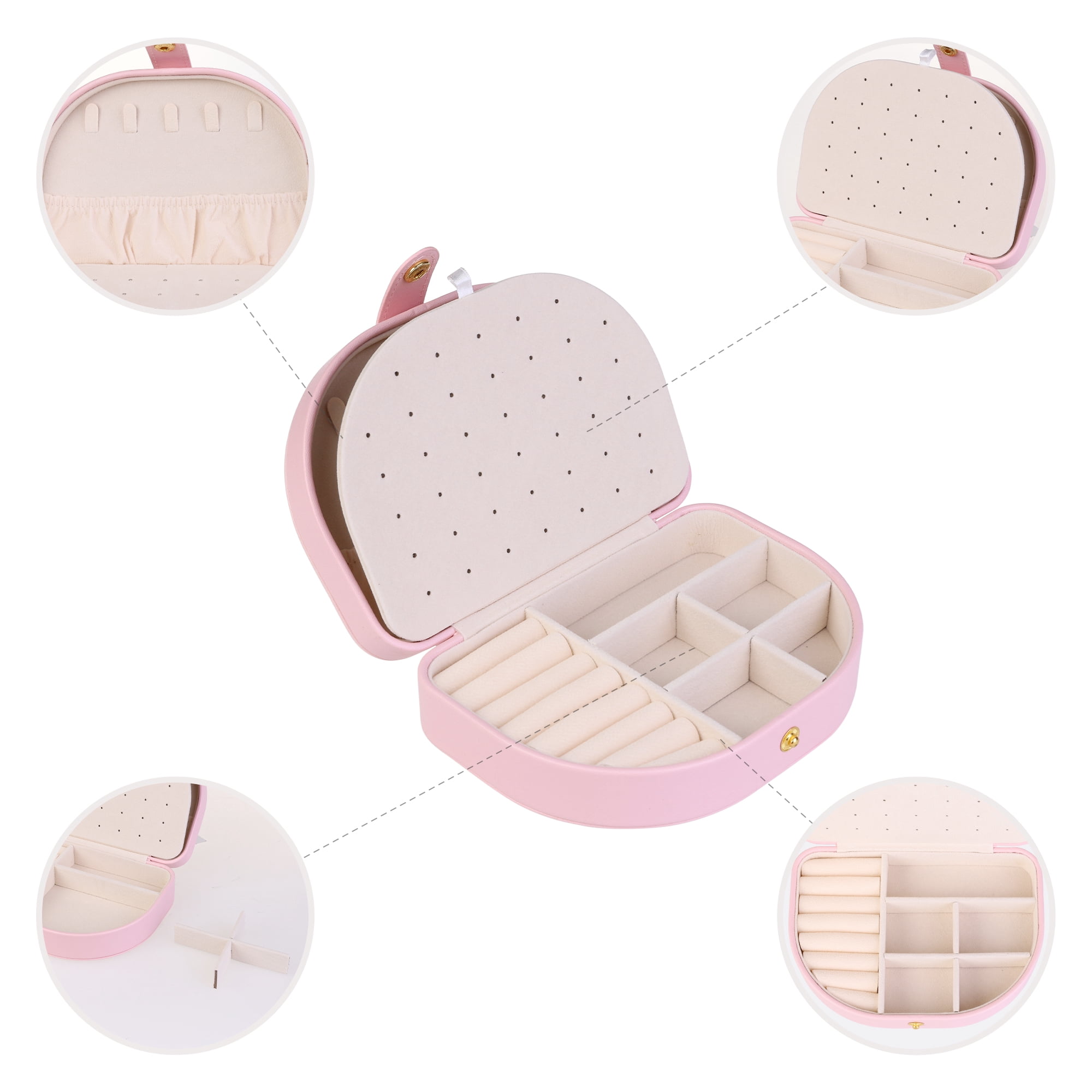 Unique Bargains Jewelry Box Small Portable PU Leather Seashell-Shaped Jewelry Case Pink