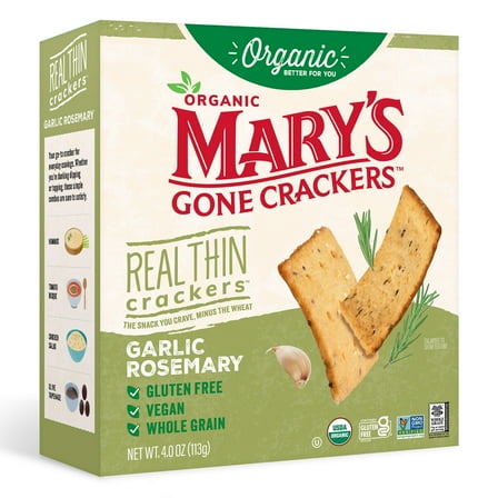 Mary’s Gone Crackers Real Thin Organic, Gluten Free Garlic Rosemary Crackers, 4 oz