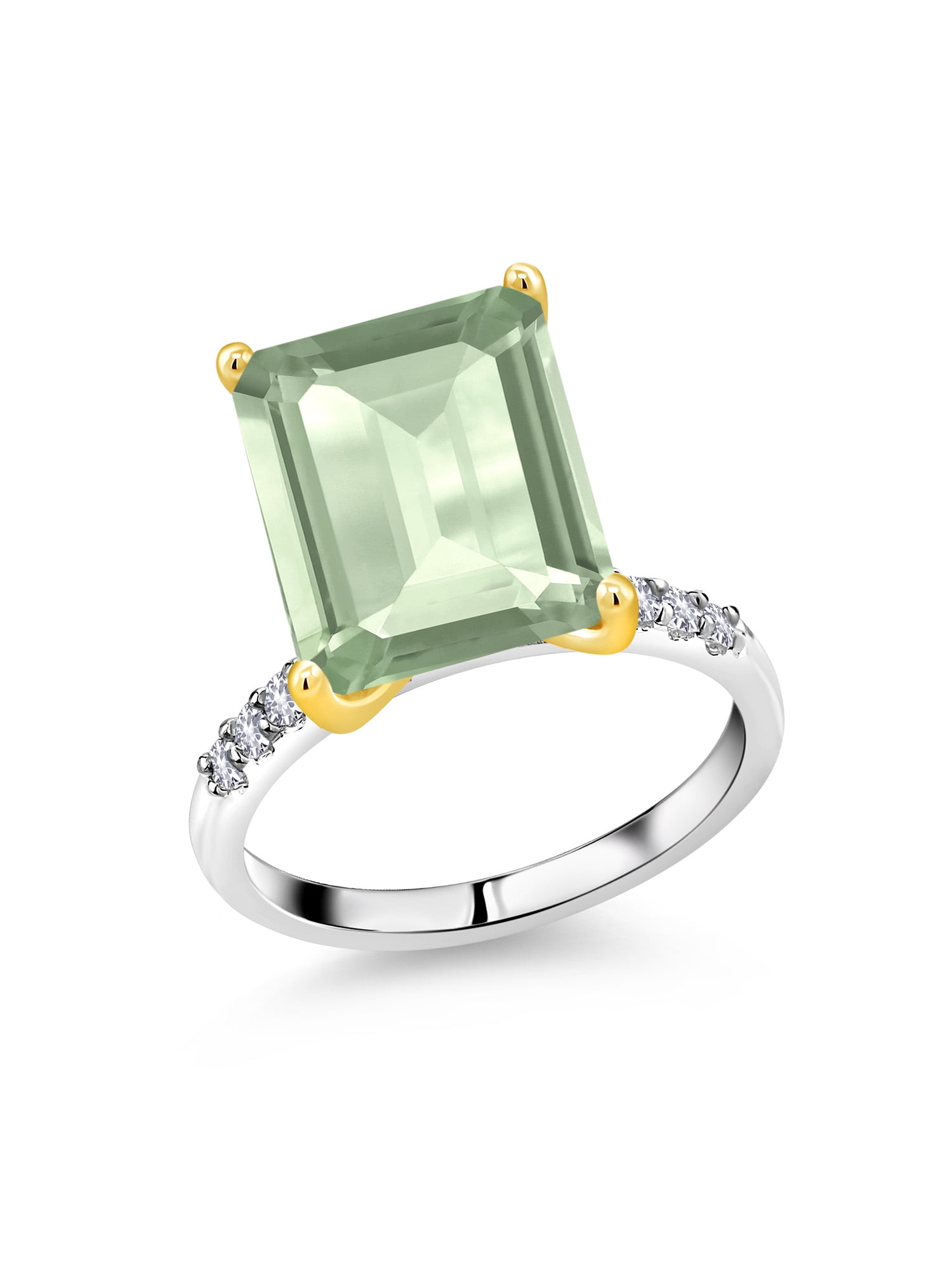 Gem Stone King 3.00 Ct Cushion Green Prasiolite White Created Sapphire 925 Sterling Silver Ring Gem Stone King 3.00 Ct Cushion Green Prasiolite White Created Sapphire 925 Sterling Silver Ring