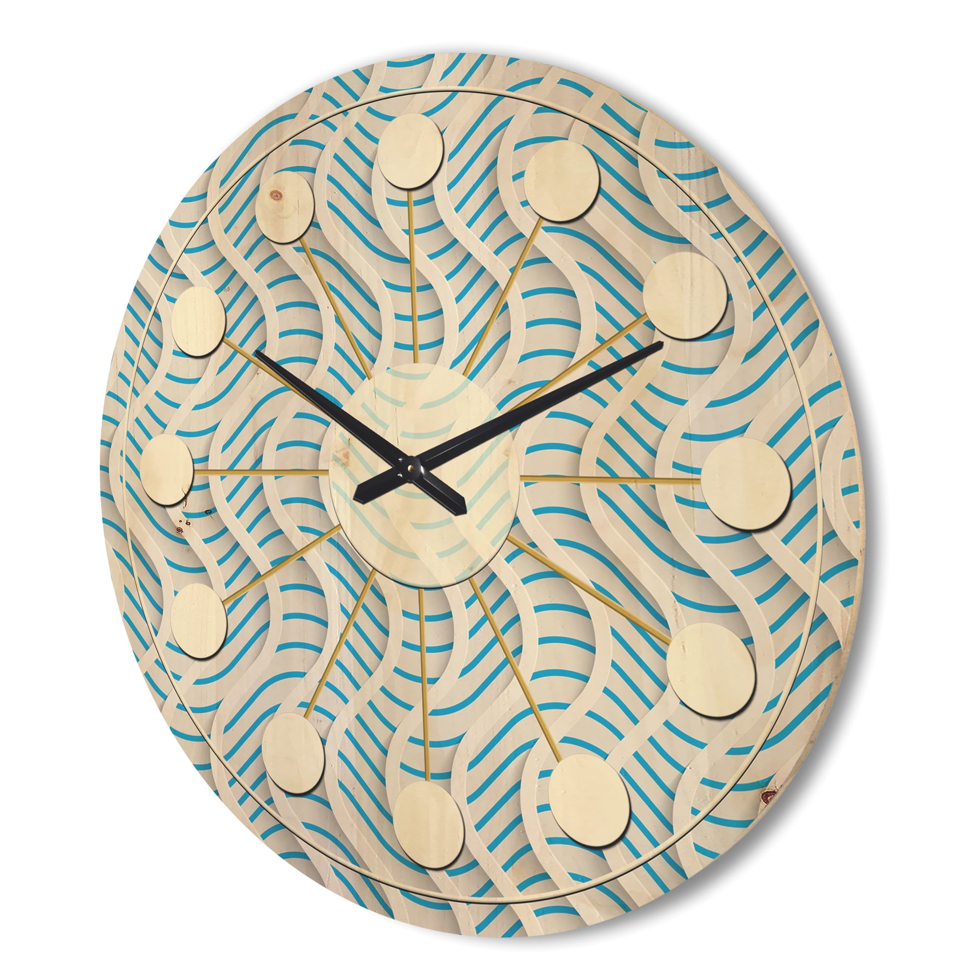 Designart '3D Light Blue and White Pattern II' Mid-Century Modern Wood Wall Clock