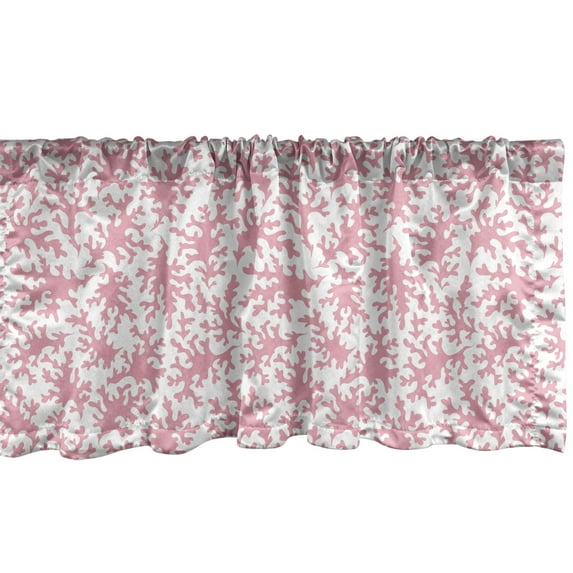 Underwater Window Valance, Pastel Soft Toned Monochrome Ocean Themed Pattern with Corals Reef, Curtain Valance for Kitchen Bedroom Decor with Rod Pocket, 54" X 12", Pale Pink and White, by Ambesonne