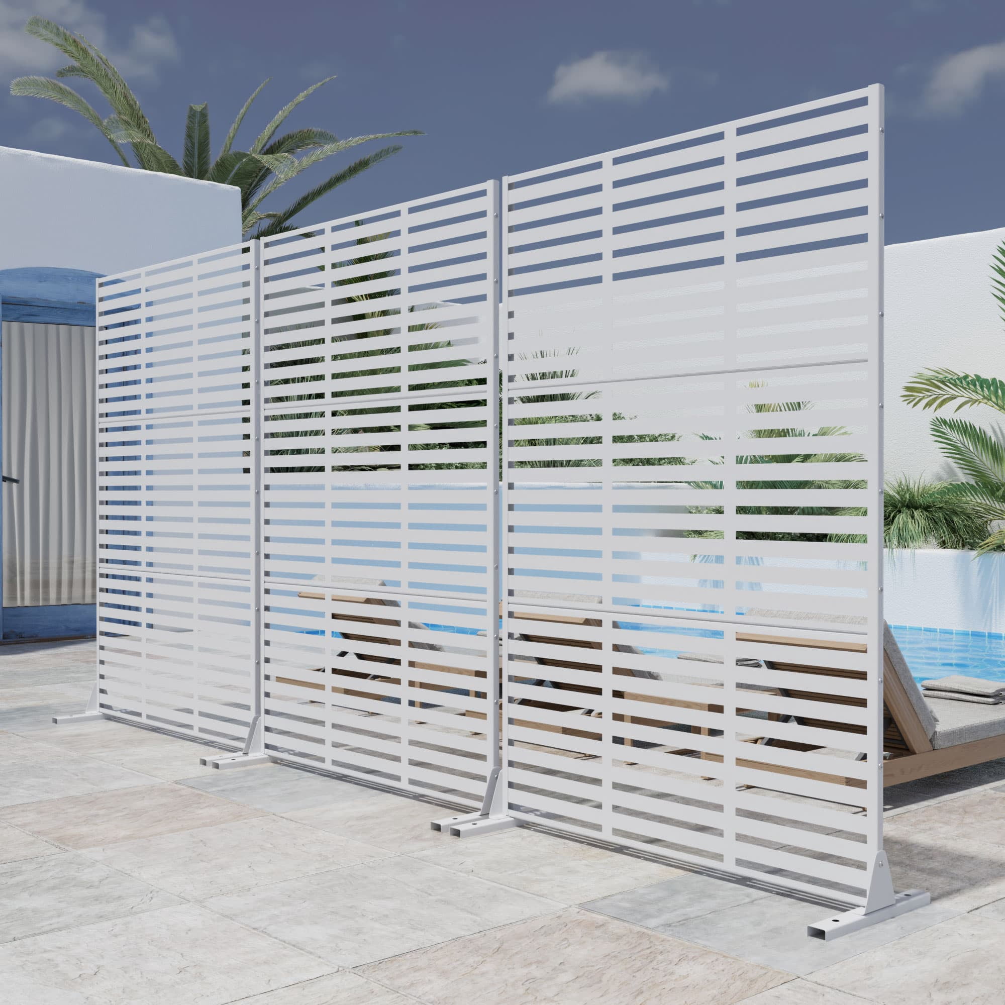 MAYEERTY 72 × 47in Outdoor Privacy Screen with Stand Metal Balcony Decorative Screen, White