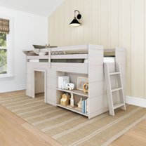 Farmhouse Twin Low Loft with Bookcase, White Wash