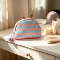 thumbnail image 7 of Portable Makeup Bag, Small Cosmetic Organizer for Travel, Stripe Seashell Storage Pouch, Lightweight Toiletry Bag for Women, Compact Travel Pouch, 7 of 7