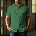 thumbnail image 5 of Men's Shirts Western Snap Short Sleeve Tops Casual Two Pockets Cotton Linen Classic Work T Shirts Solid Dressy Tees, 5 of 6
