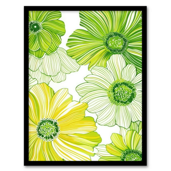 Artery8 Lime Green Spring Flower Blooms Floral Design For Living Room Art Print Framed Poster Wall Decor 12x16 inch