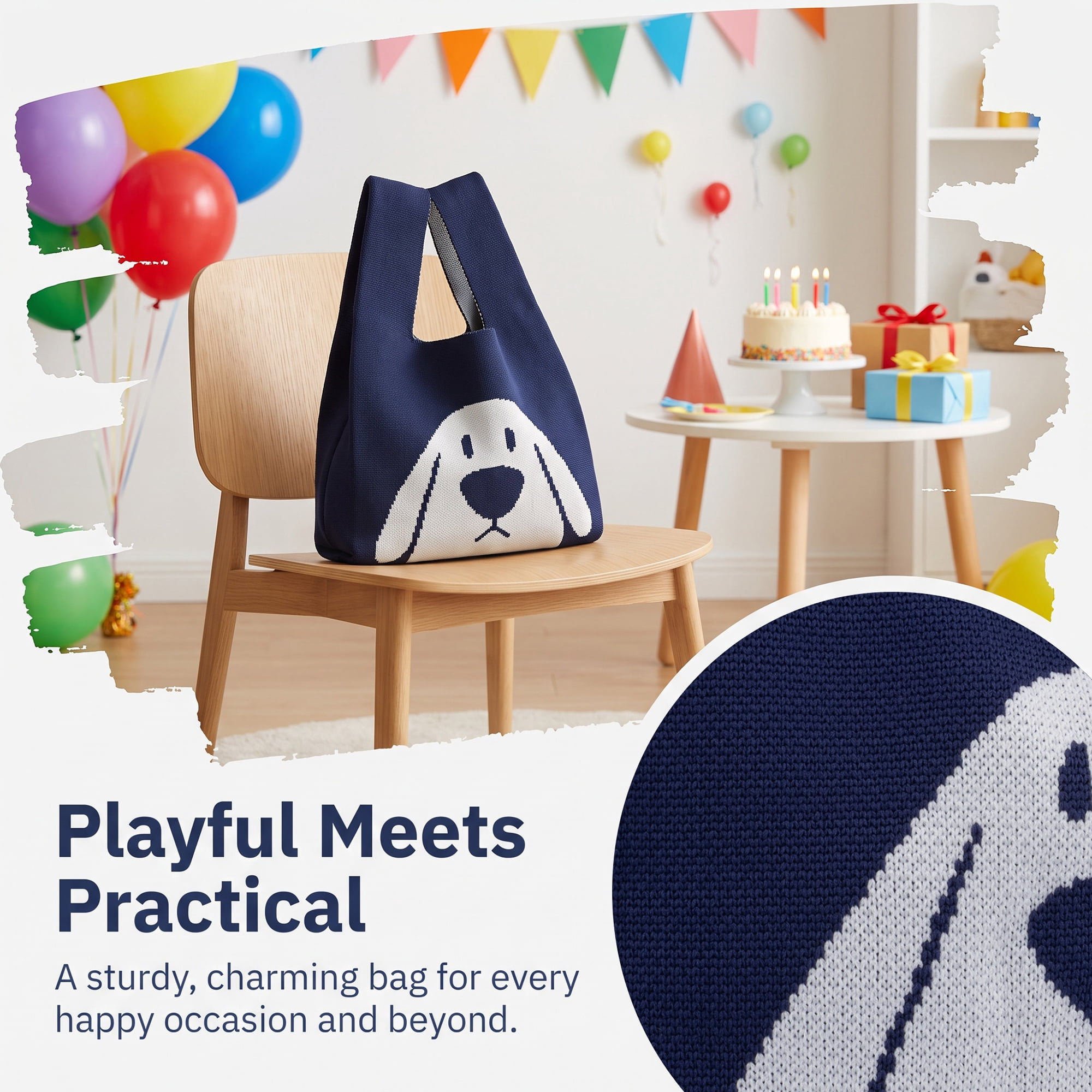 Unique Bargains Cute Cartoon Gift Bags with Handles for Parties 7.5" x 13.4" Navy Blue