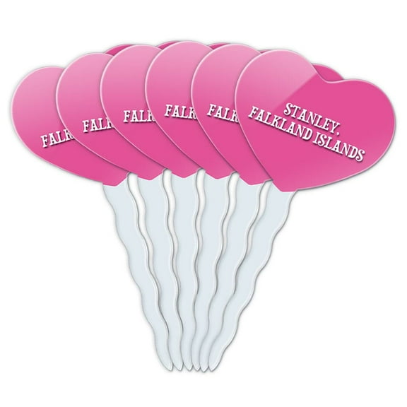 Stanley Falkland Islands Heart Love Cupcake Picks Toppers - Set of 6