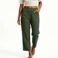 thumbnail image 2 of Capri Pants for Women Straight Leg Elastic Waist Comfy Cotton Blend Lounge with Pockets Army Green Loose Cropped Size 3XL, 2 of 6