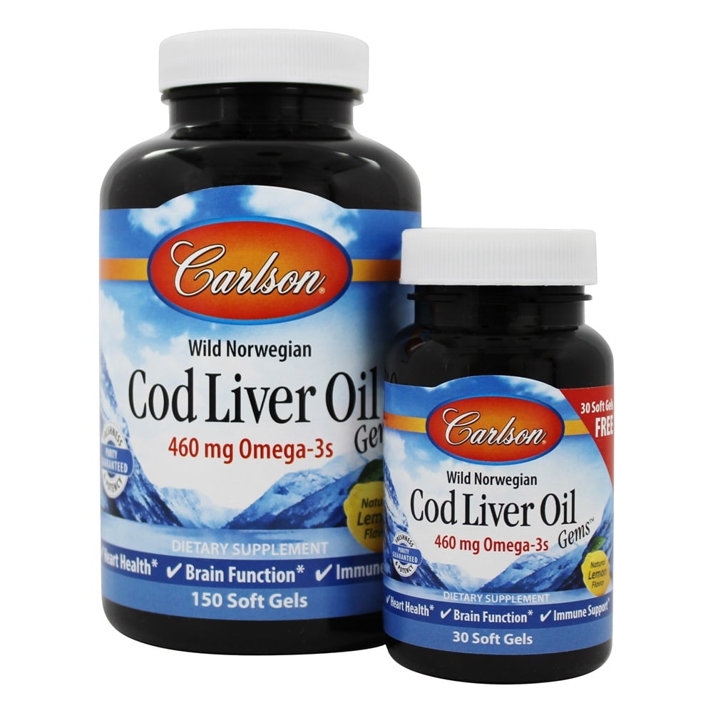 Carlson - Cod Liver Oil Gems Bonus Pack 150 Soft Gels + 30 Free Soft Gels Lightly Lemon 1000 mg. - 180 Softgels