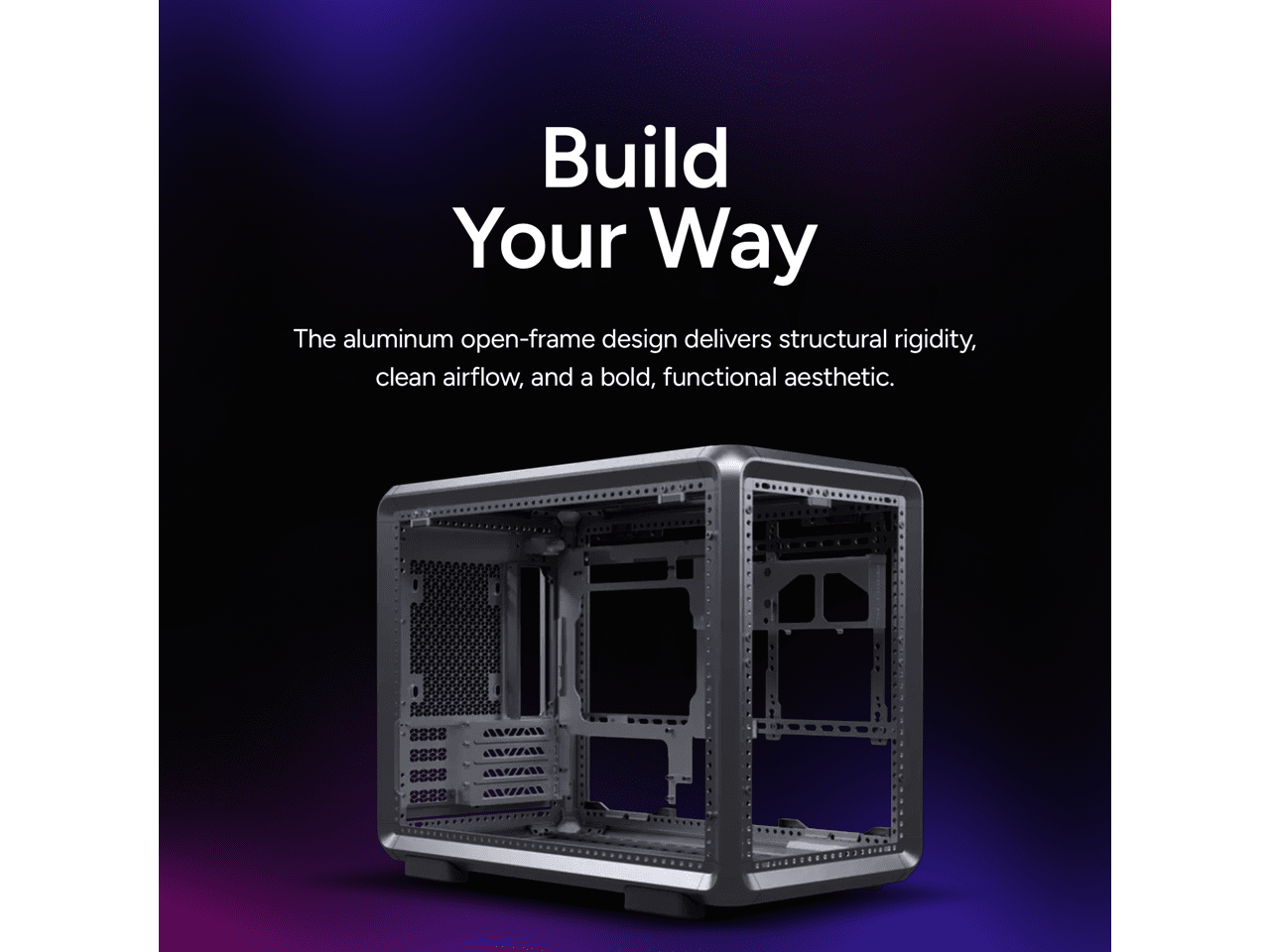 Cooler Master MasterFrame 400 mATX Modular PC Case - Micro-ATX/Mini-ITX, Aluminum Open Frame Chassis, 1 x ARGB Fan Preinstalled, 390mm GPU, 360mm Radiator Support, Black