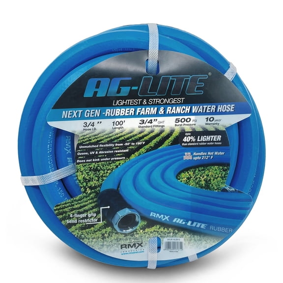AG-Lite 3/4" x 15 ft Irrigation Hose, 100% Rubber, 500 PSI, Agriculture Grade, Lightweight & Flexible, 3/4" GHT Brass Fittings, Hot & Cold Water Use, Kink Resistant, 10-Year Warranty