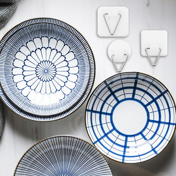 IBASETOY 30Pcs White Plastic Self Adhesive Plate Holders Wall Hooks for Displaying Art Frames and Household Accessories