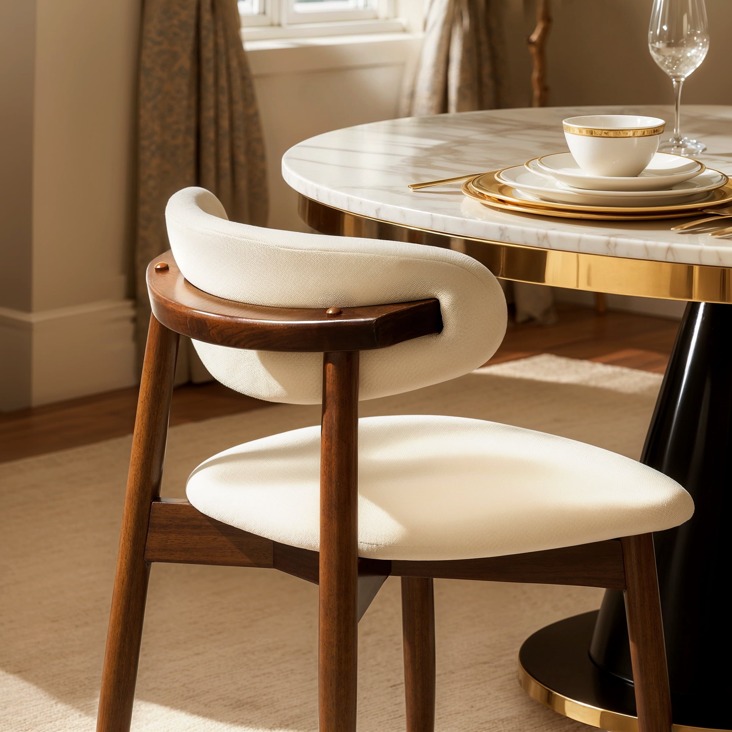 DyFun Dining Chair Set of 2, Upholstered Wooden Dining Chairs with Curved Back, Modern Fabric Kitchen Side Chairs