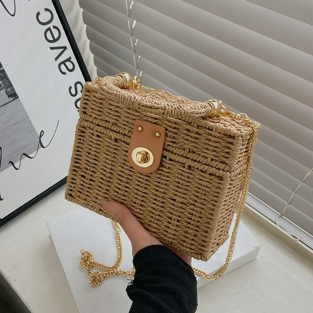 Mymisisa Summer Rattan Shoulder Bag Women Basket Beach Square Box
