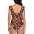 thumbnail image 6 of Yiaed 70s Groovy Hippie Retro Print Women's Ruffled One Piece Swimsuit V Neck Swimwear Slimming Monokini for Woman-Large, 6 of 8