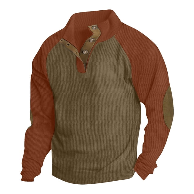 pstuiky camisas de manga larga para hombre, Suéter informal de patchwork para hombre, blusa abotonada con cuello alto y manga larga a la moda Tops de hombre m