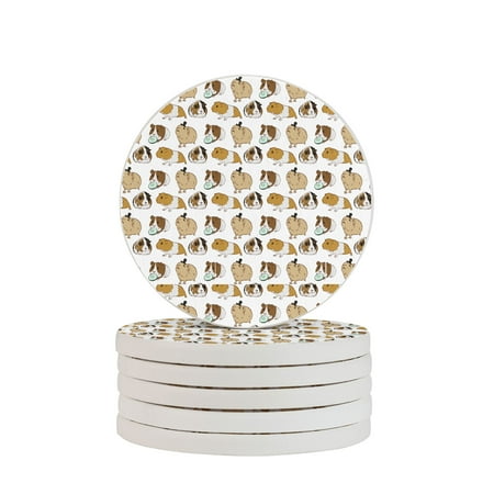 

Circular Drink Coasters Set Guinea Pig Beautiful Home Decor Diatomite Heat-Resistant Diatomite Protect Table Countertop