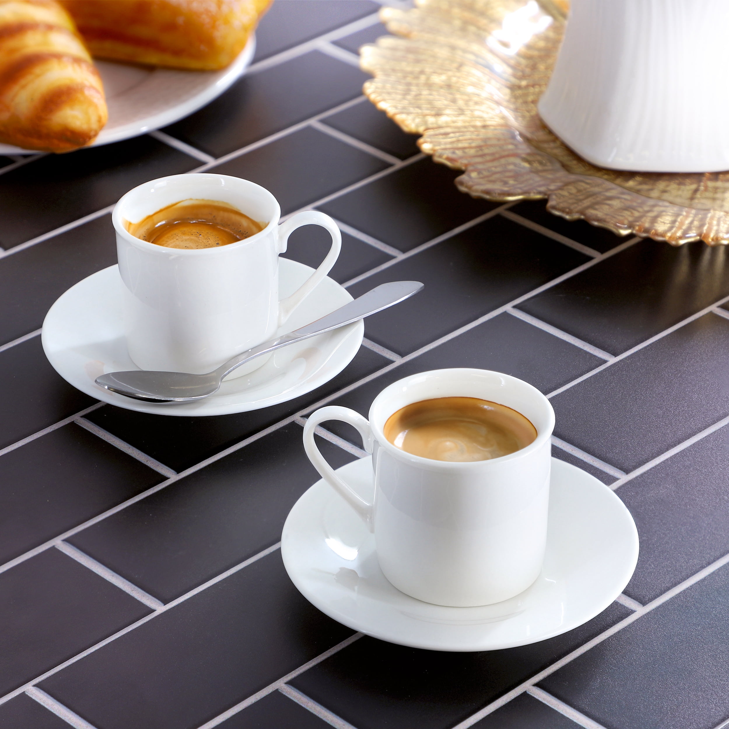Elama Aspin 12 Piece 2.5 Ounce Porcelain Espresso Cup Set in White with Saucers