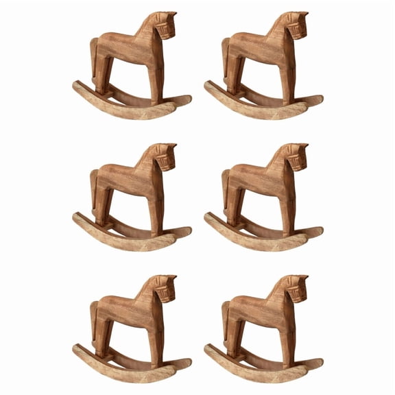 6X Vintage Carved Wood Rocking Horse Animals Decorated with Wood Carved Craft Horse Figurines for Home Decoration