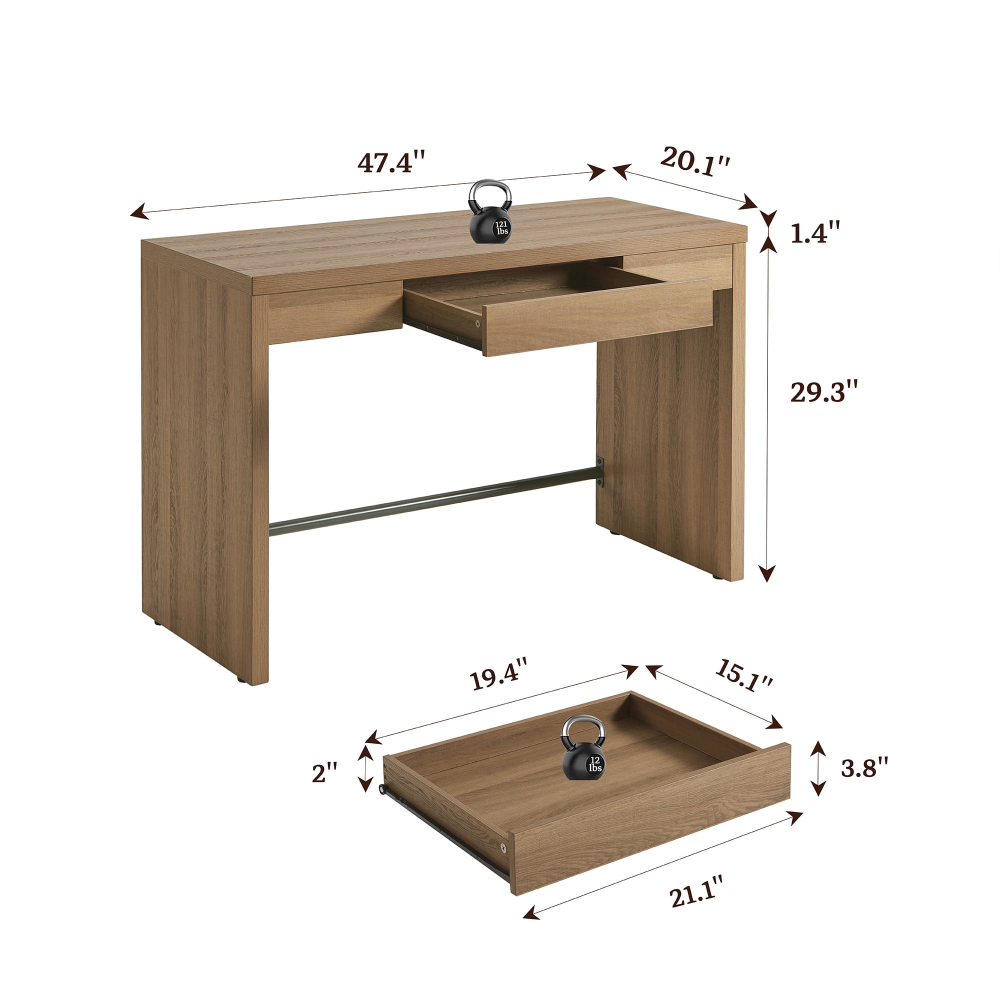 SICOTAS 47.4 inch Computer Desk with Drawer, Wood Writing Desk Set of 2, Small Study Table for Home Office in Oak