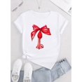 thumbnail image 2 of Women's Casual Crew Neck T-Shirt with Abstract Red Bow Print - Polyester & Spandex Blend, Knit Fabric, Medium Stretch, Butterfly Pattern, Fashionable Short Sleeve Tee for All Seasons, 2 of 6