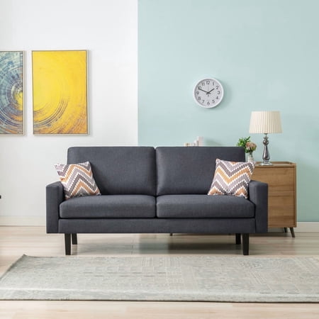 Bari 70"W Dark Gray Linen Sofa with 2 Throw Pillows