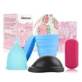thumbnail image 2 of Women Silicone Period Cup Collapsible Cleaning Cup Menstrual Disc Reusable Portable Leak Proof Blue Set L 25ml, 2 of 5