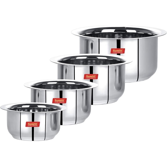 Sumeet Stainless Steel Tope/patila/cookware, 370, 550, 800, 1100ml, 4 Piece (Steel)