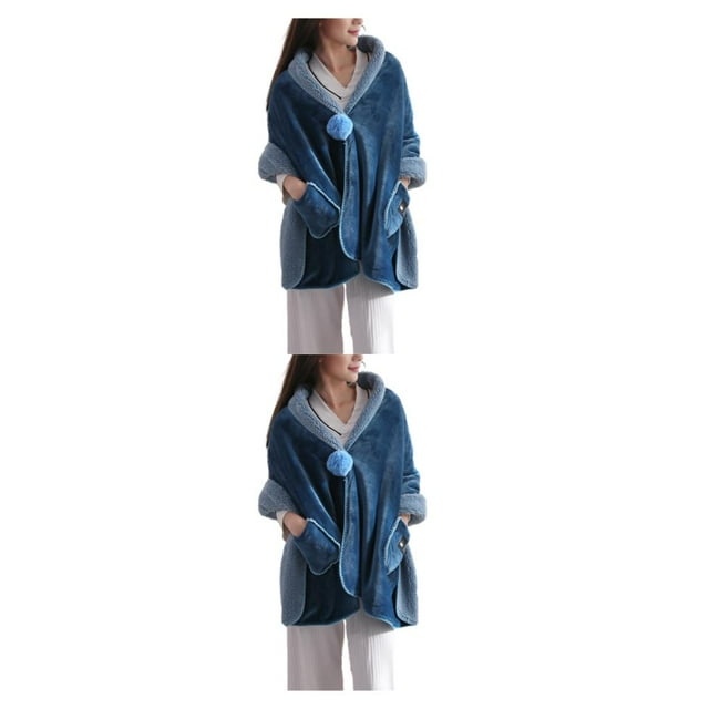 Transemion Restez au Chaud avec une Veste de Lit en Polaire Douce avec Poches Polyester Chaud et Confortable Bleu 2Set