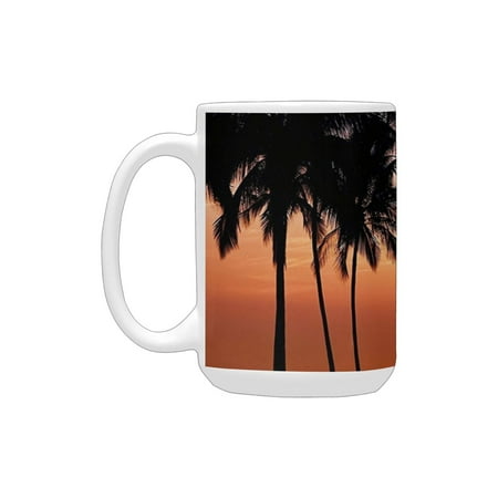 

Hawaiian Decorations Hawaiian Sunset On Big Island Anaehoomalu Bay Tropic Horizon Ocean Romantic Res Ceramic Mug (15 OZ) (Made In USA)
