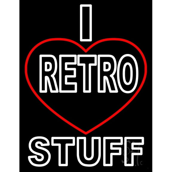 White I Love Retro Stuff LED Neon Sign 19 x 15 - inches, Black Square Cut Acrylic Backing, with Dimmer - Bright and Premium built indoor LED Neon Sign for café, club, party, event and stroefront.