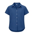 thumbnail image 2 of GobdXE Girls Kids Solid Point Collar Short Sleeve Button Down Blouse Color:Dark Blue,Size:7-8 Years, 2 of 4