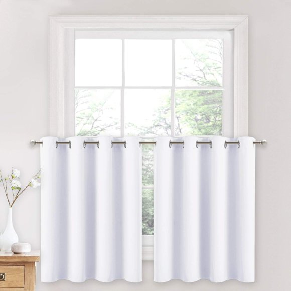 AIR-50% Blackout Valances with Grommet - Thermal Insulated Short Curtains in 36 Inches Length for Kitchen Windows (W42 x L36, 2 Pcs, Pure White)