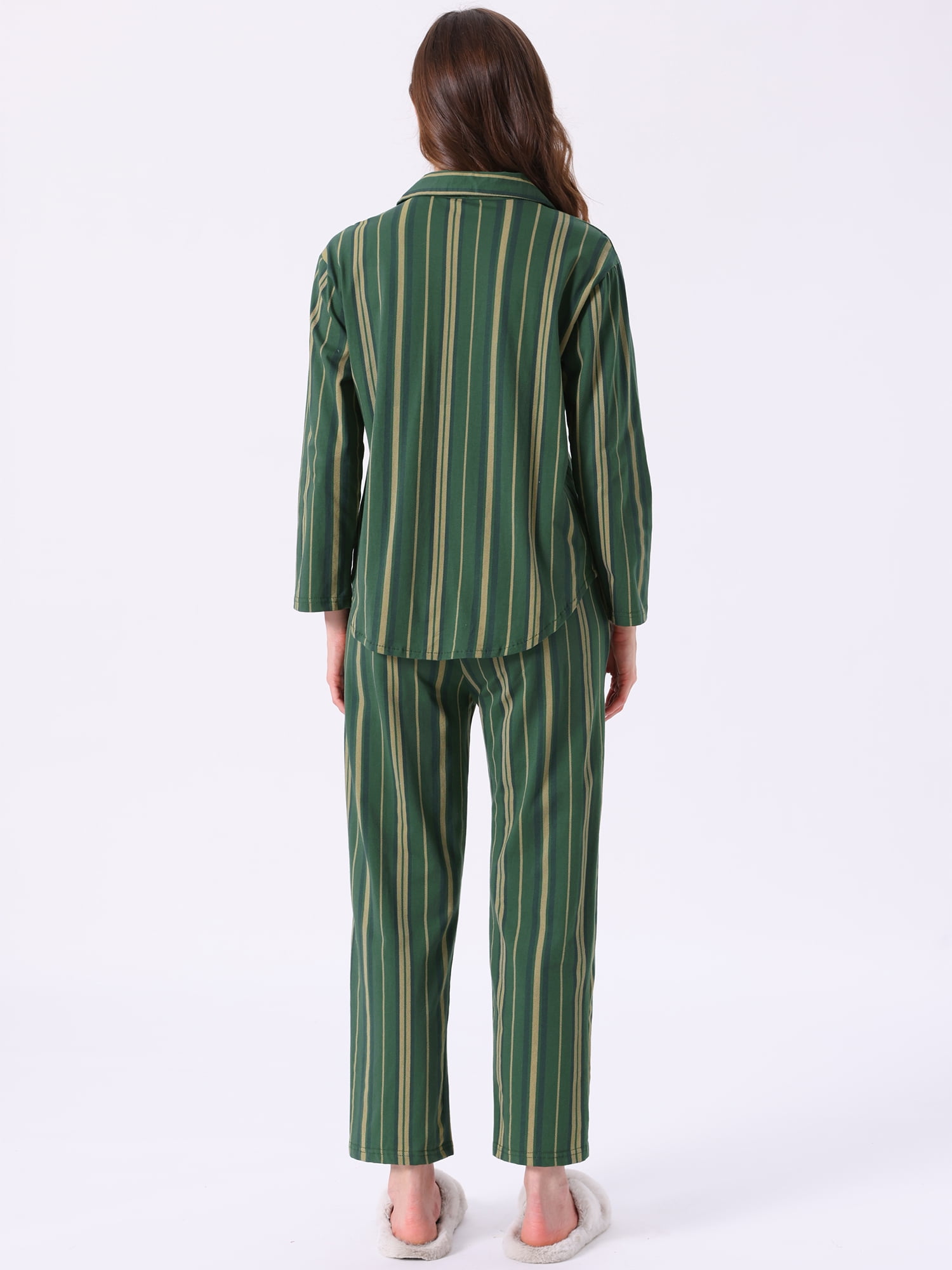 DARING DIVA Cotton Pajamas Button Down Pants Loungewear Set M Green