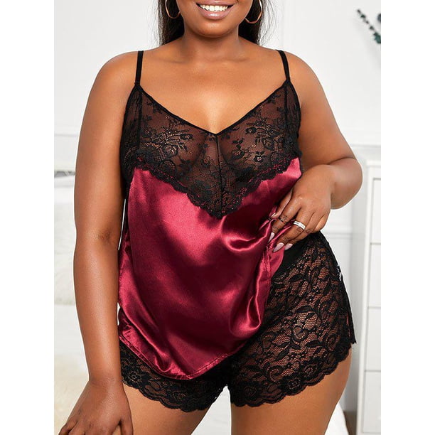 Set de Cami Panel Encaje Festoneado de Talla Grande Rosegal Conjuntos de lencería de talla grande