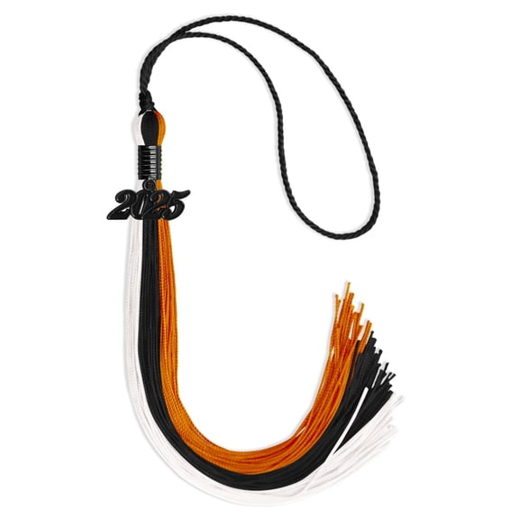 Black/Orange/White Graduation Tassel with Black Date Drop