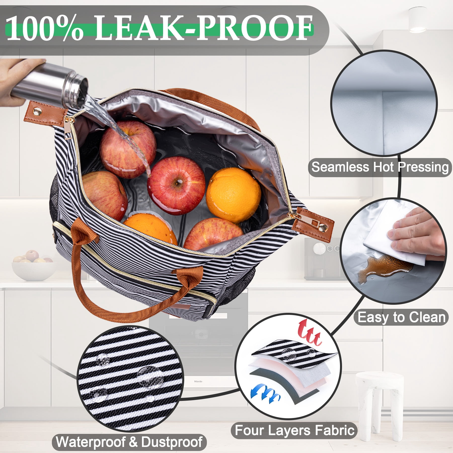 Insulated Lunch Bags for Women Men, Adult Lunch Box for Female Teacher Nurse Mom, Fashion Ladies Lunch Tote Bag for Work, Stripes