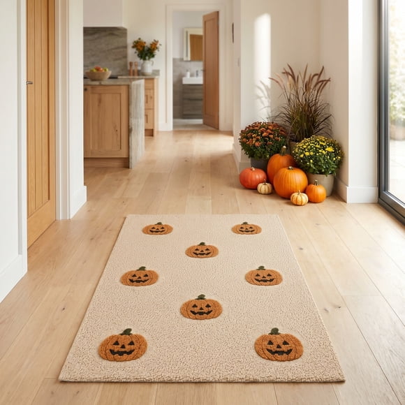 CaiYueKe Halloween Front Door Mat, 40x60cm Polyester Welcome Rug for Outdoor Indoor Entryway, Festive Printed Floor Mat for Porch Patio Home Entrance Decor, Non Slip Holiday Decorative Doormat