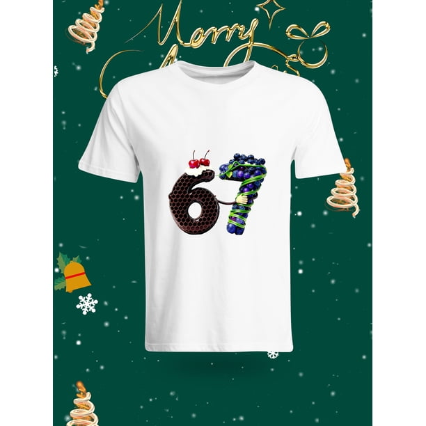 Funny 67 Number Christmas Element Printed Unisex T-Shirt Fashion Casual Top with Festive Atmosphere
