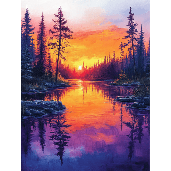 Sunset Lake Reflection Canvas Print/Wall Art, Perfect for Living Room, Dining Room, and Hallway Decoration.
