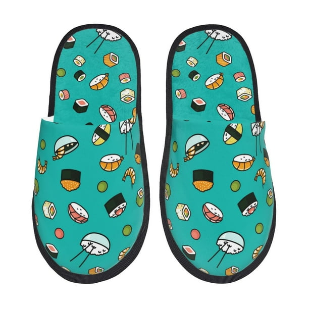 Fotbe Sushi Pantuflas Peludas para Mujer con Estampado, Zapatillas de Peluche, Zapatos de Invierno para Casa, Uso Interior y Exterior-Medium