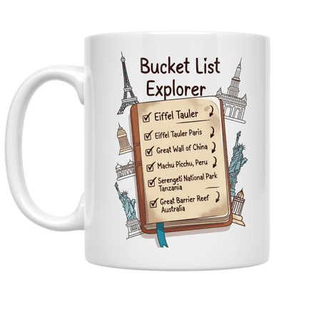 Bucket List Explorer Travel Goals Checklist - Adventure Seeker - 11 oz Ceramic Coffee Mug