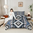 thumbnail image 4 of Manfei Bohemian Aztec Queen Comforter Set for Adult, Navy Blue Tribal Geometric Bedding Sets, Southwestern Reversible Bedding Comforter Set, Lightweight Room Decor, 3pcs, 4 of 8