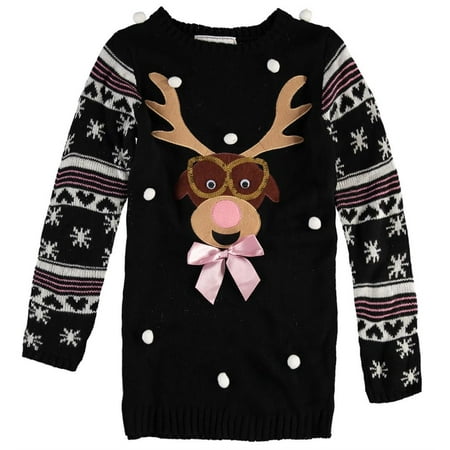 Derek Heart Girls 7-16 Reindeer Sweater Black Large (14)