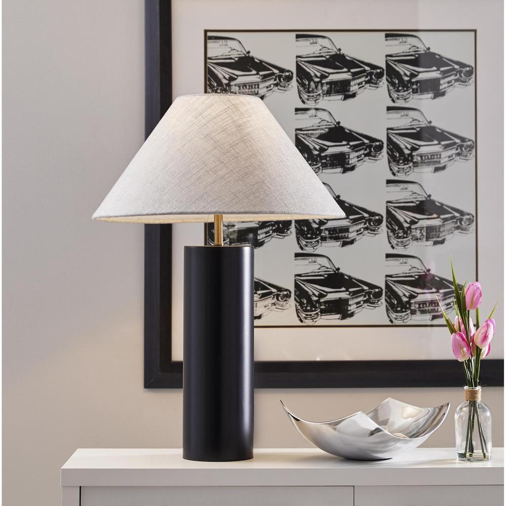 Adesso Martin Table Lamp, Black Poplar Wood with Antique Brass Accent