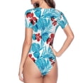 thumbnail image 3 of Uemuo Hawaiian Style Pattern Women's One Piece Short Sleeve Swimsuit Rash Guard Surfing Modest Quick-drying Swimsuit Beach Essentials-Large, 3 of 9